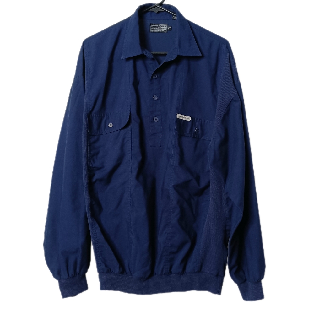 Vintage 80s MEMBERS ONLY‎ Shirt Mens L Tall Navy 1/2 Button Pullover Long Sleeve